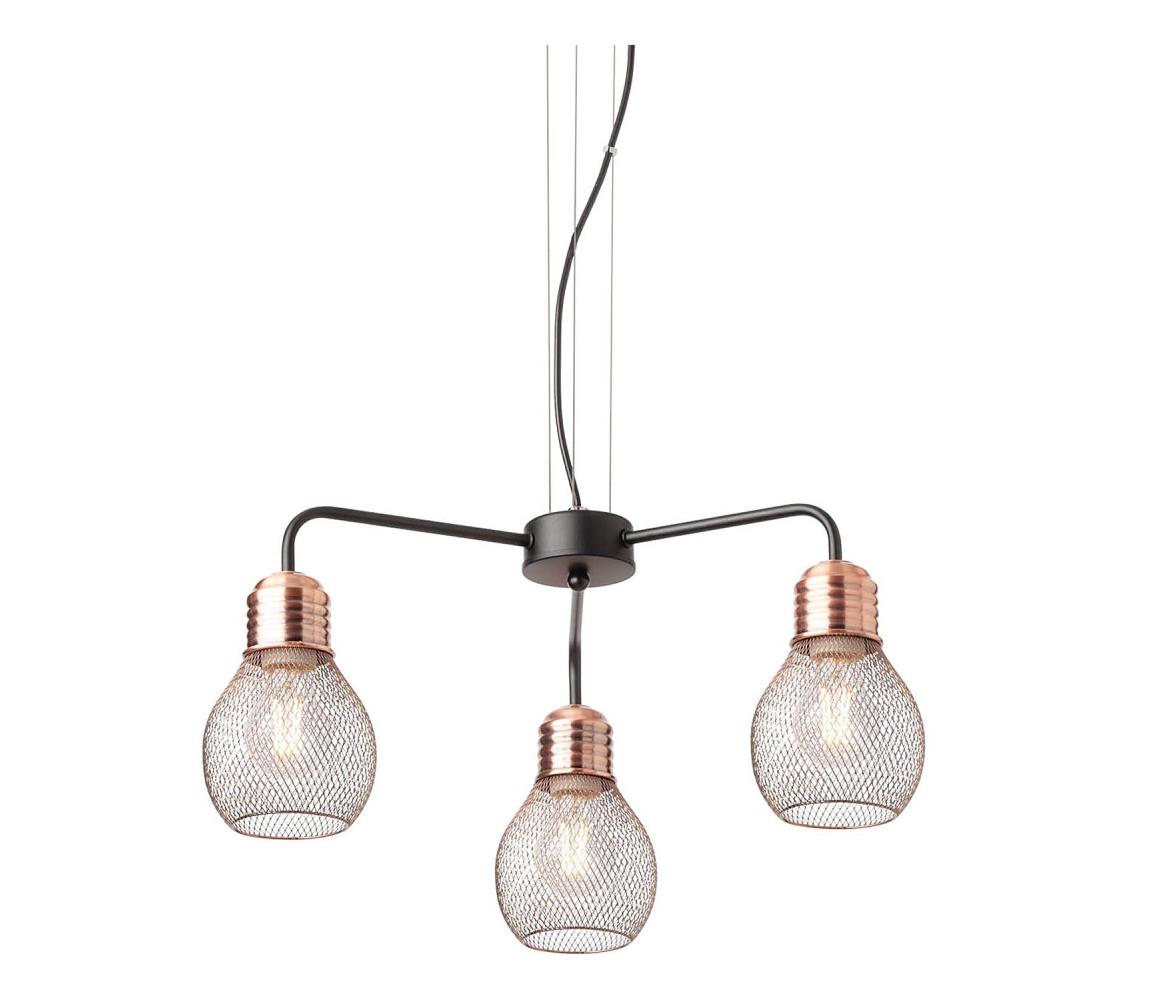 Redo 01-1579 - Żyrandol na lince EDISON 3xE27/42W/230V średnica 53 cm czarny/miedziany