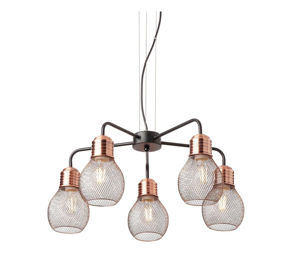 Redo 01-1580 - Lampa wisząca na lince EDISON 5xE27/42W/230V śr. 53 cm czarna/miedziana
