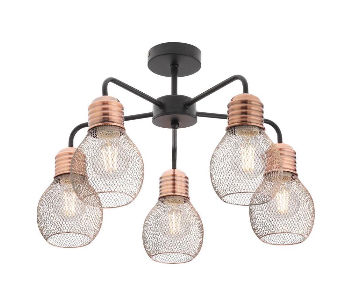 Redo 01-1577 - Żyrandol na pręcie EDISON 5xE27/42W/230V śr. 53 cm czarny/miedziany