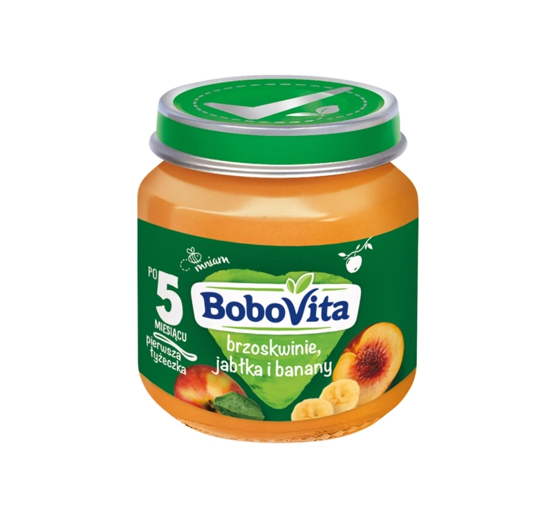 BoboVita deserek w słoiczku po 5 miesiącu Brzoskwinie, Jabłka i Banany 130 g