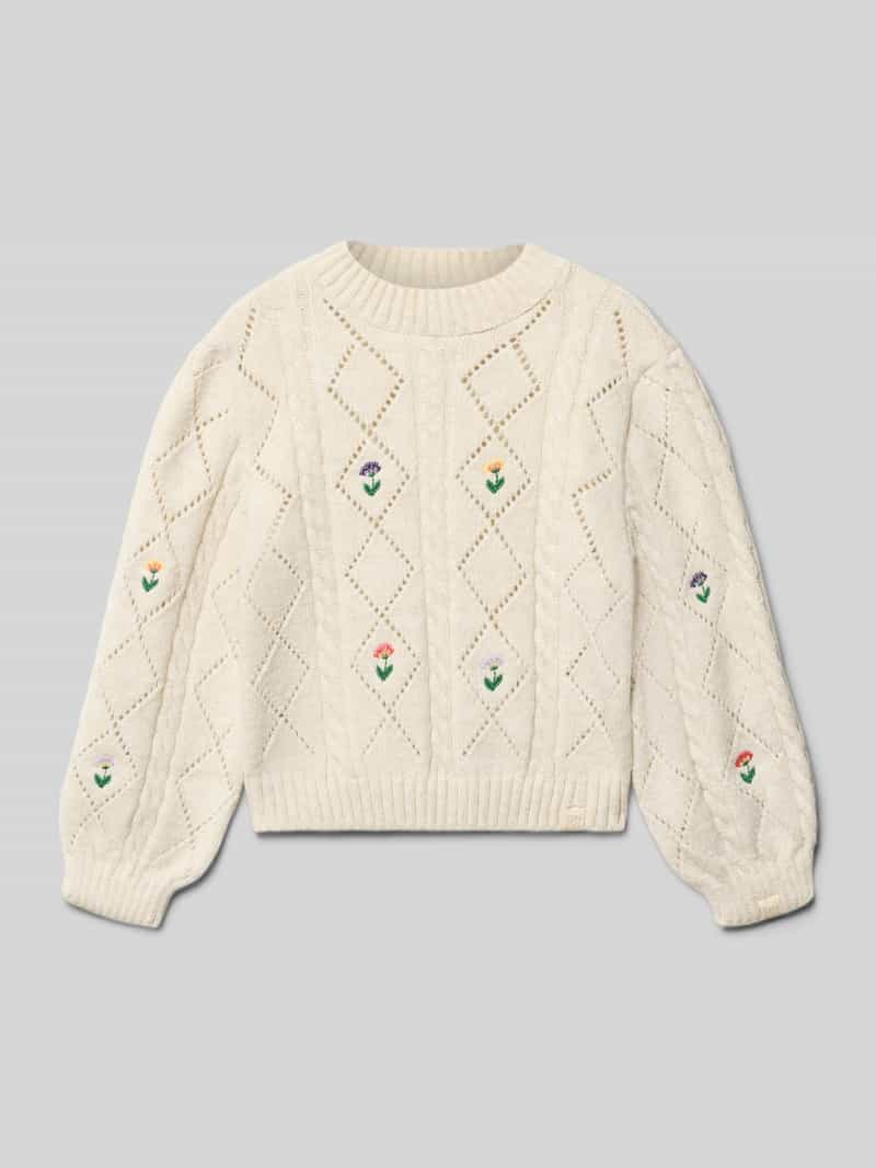 Sweter o kroju regular fit z ażurowej dzianiny model ‘FLOWER’