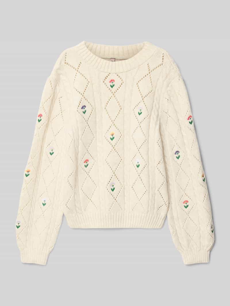 Sweter o kroju regular fit z ażurową dzianiną model ‘FLOWER’
