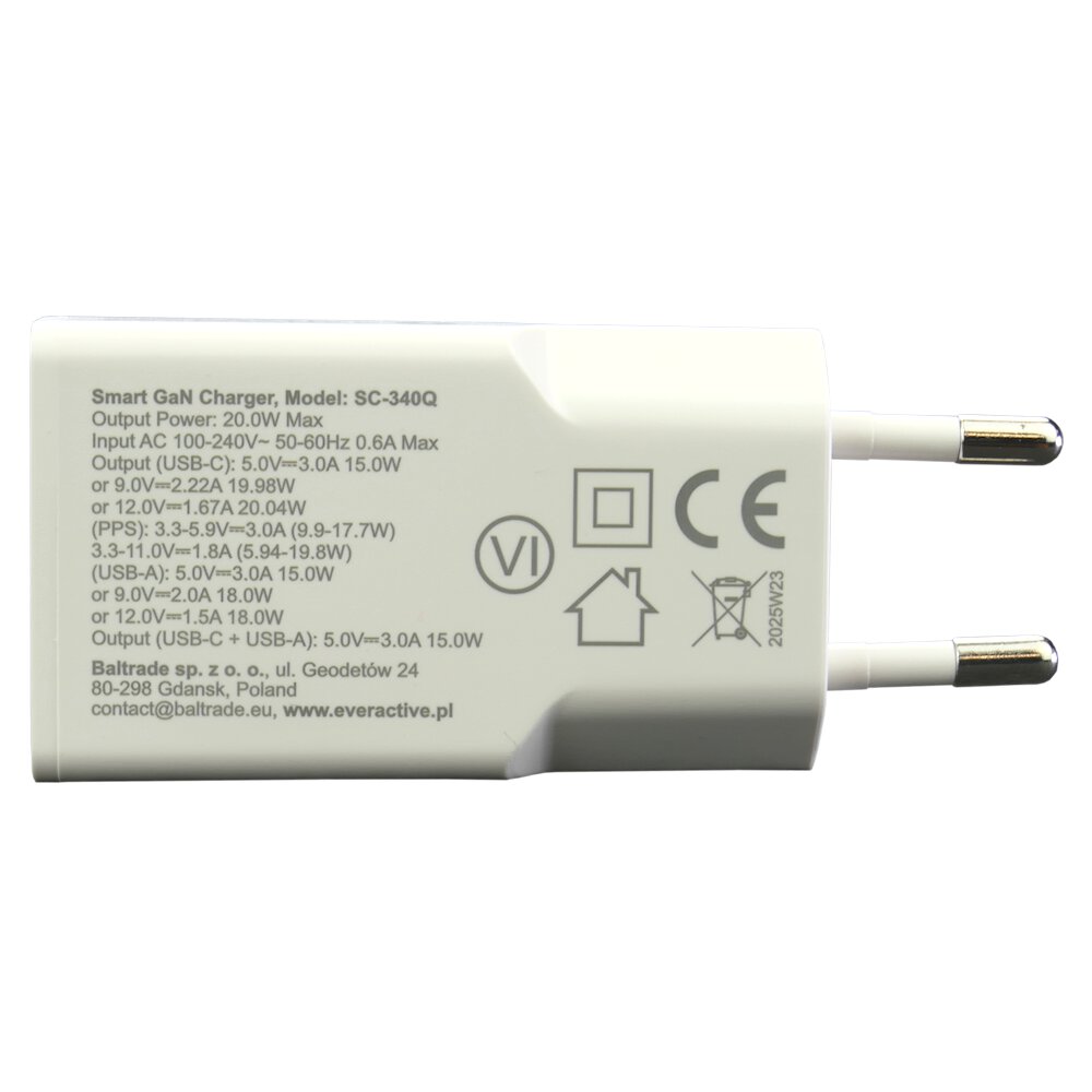 ład siec. everActive 20W 1xUSB 1xUSB-C SC-340Q
