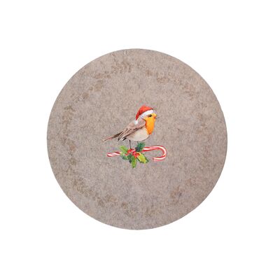 Podkładka filcowa ptaszek z laską cukrową 38 cm beżowy / szary