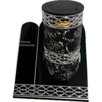 Znicz witraż VIP akryl solar SZKA5S 25 cm czarno-srebrny Ilumini