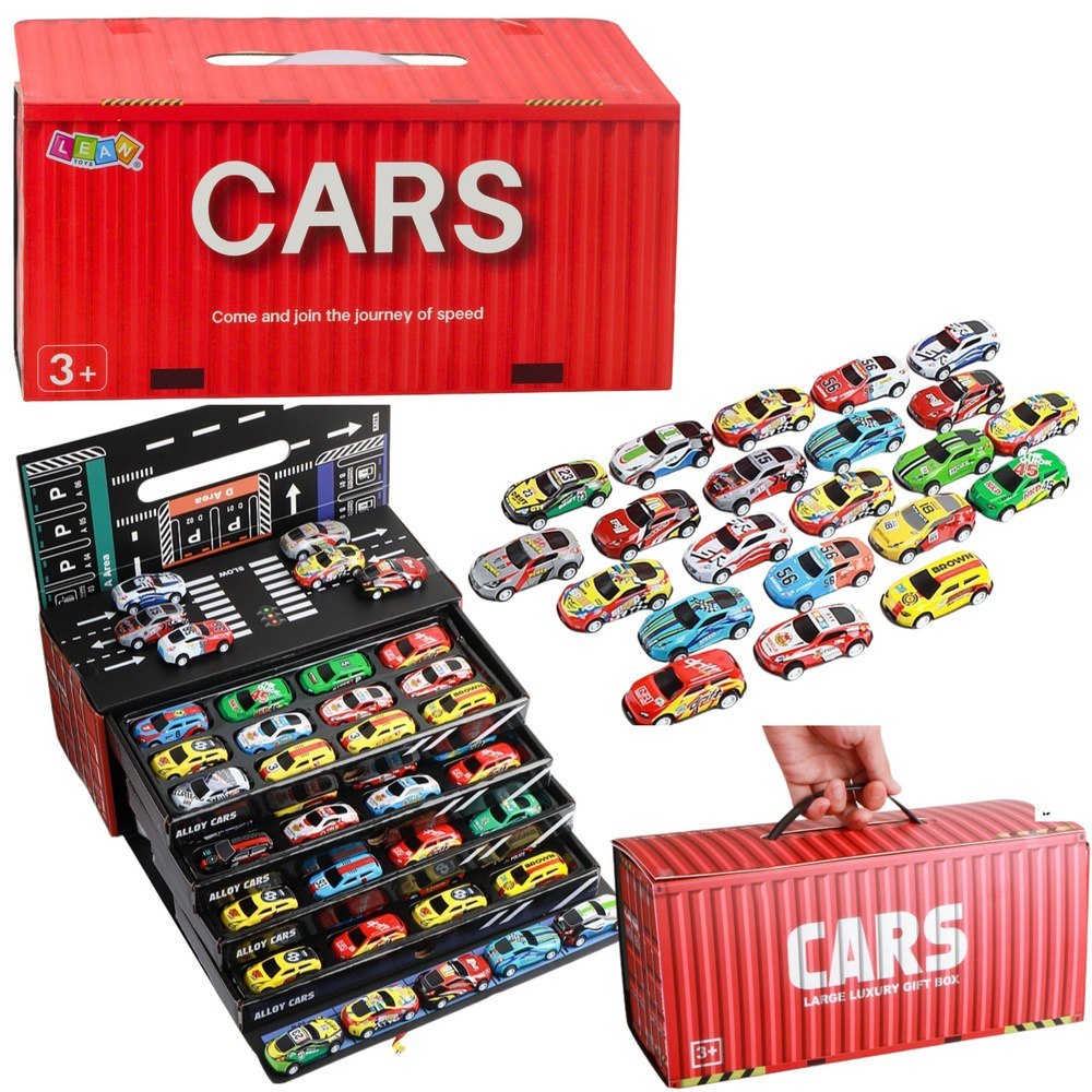 Zestaw Autka Z Napędem Pull-Back W Kontenerze 48 szt. LEAN Toys