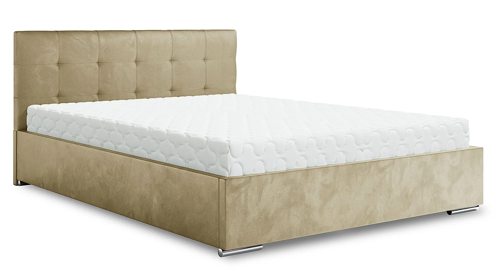 Beżowe tapicerowane łóżko z pojemnikiem - Solviero