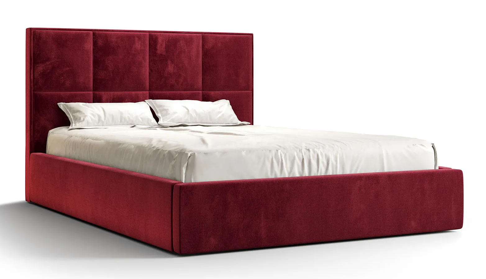 Czerwone łóżko tapicerowane z pojemnikiem - Noverra