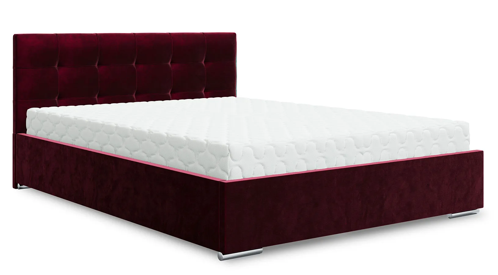 Bordowe tapicerowane welurem łóżko pikowane - Solviero