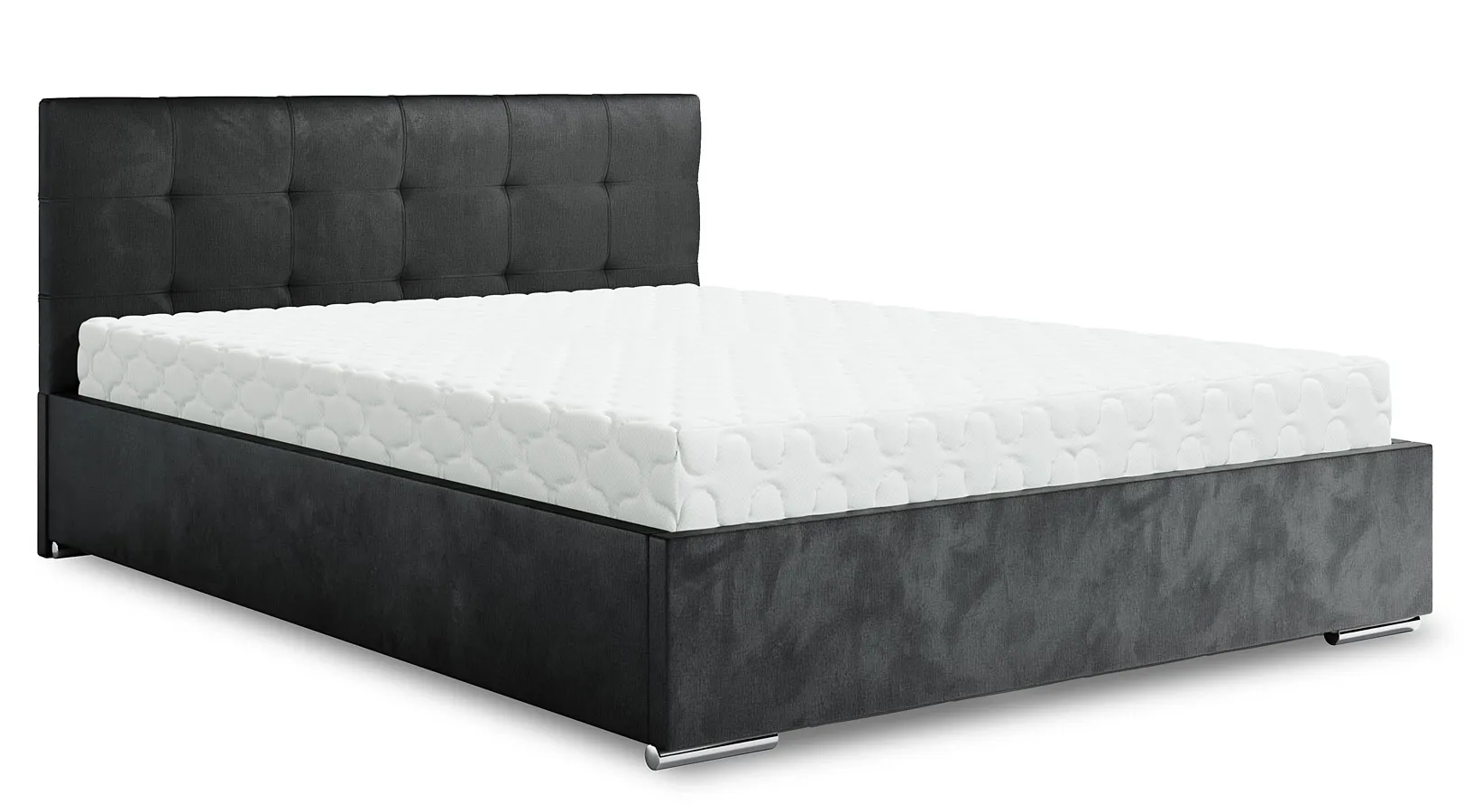 Grafitowe pikowane łóżko z pojemnikiem na pościel - Solviero
