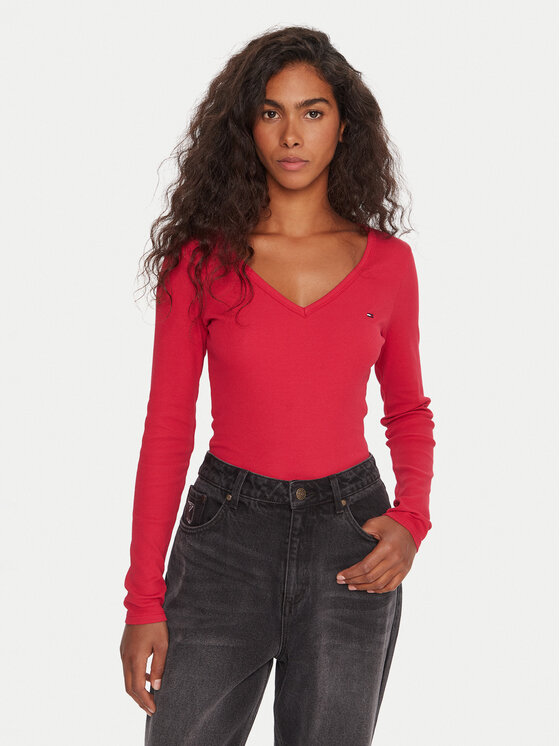 Tommy Jeans Bluzka Essential DW0DW17990 Różowy Slim Fit
