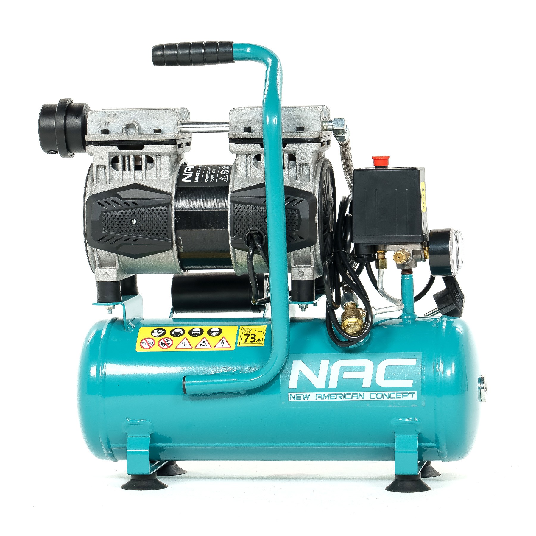 NAC Ręczny kompresor bezolejowy cichy 9 litrów, 600W, 0,8HP MA-OF-SLH-09L-0.8