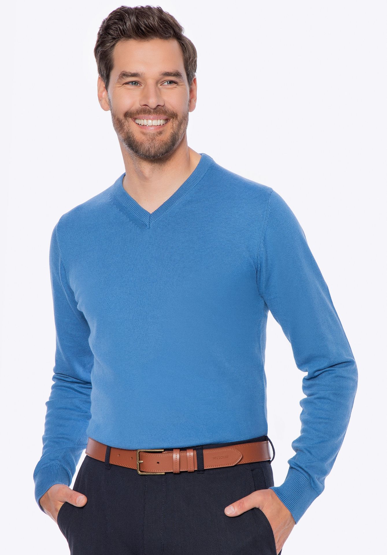 Sweter męski bawełniany z kaszmirem granatowy