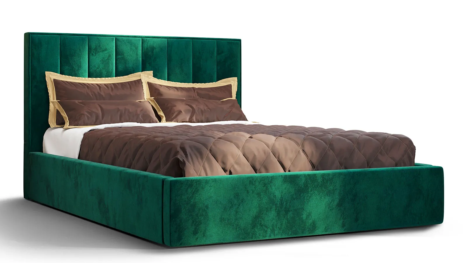 Zielone welurowe łóżko z pikowanym zagłówkiem - Vensari