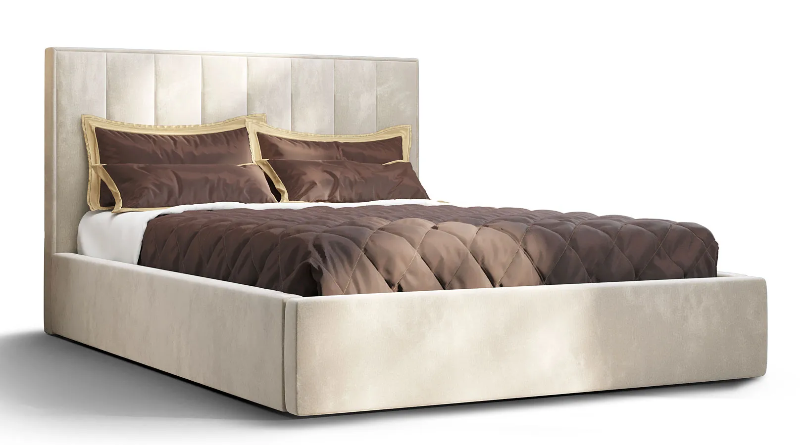 Beżowe pikowane łózko z pojemnikiem - Vensari