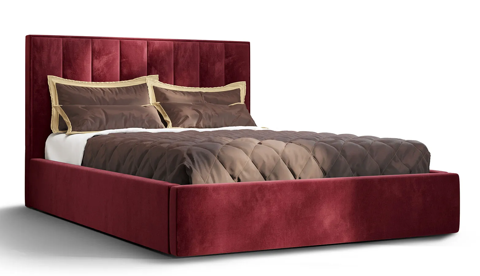 Czerwone tapicerowane welurem łóżko pikowane - Vensari