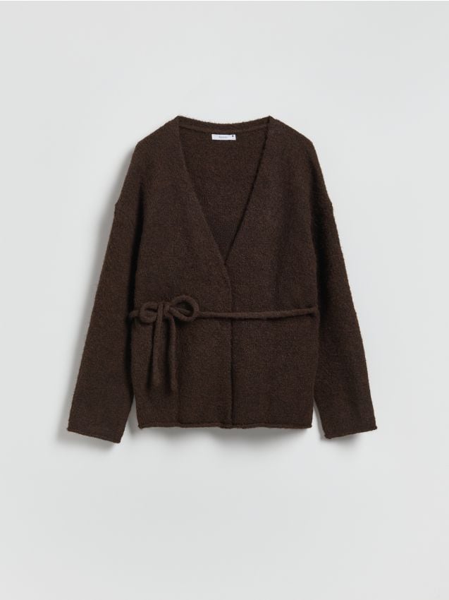 Reserved - Kardigan z wiązaniem - brązowy