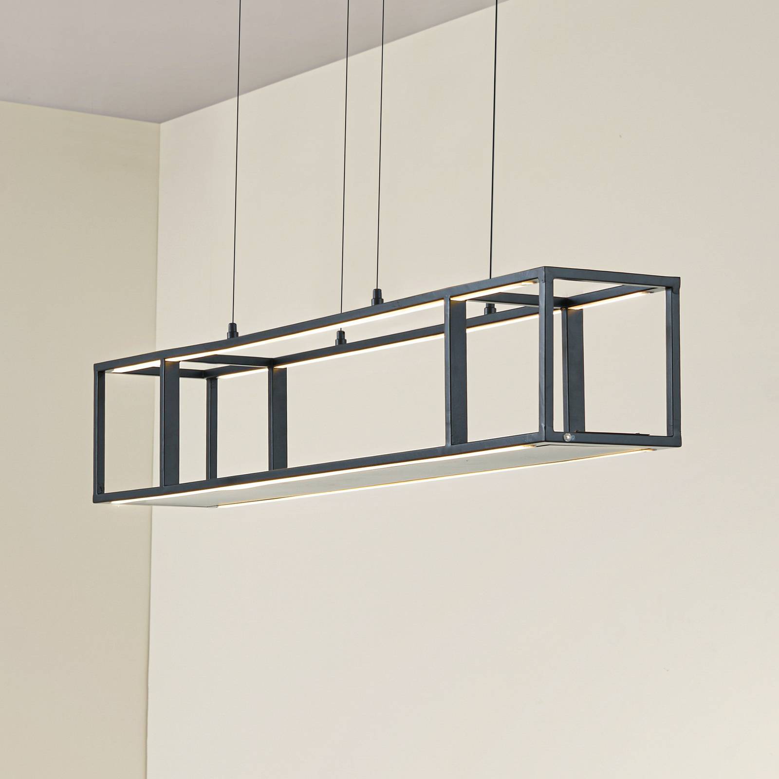 Lampa wisząca Estante Lucande, możliwość ściemniania, czarny, salon / jadalnia, metal, nowoczesny