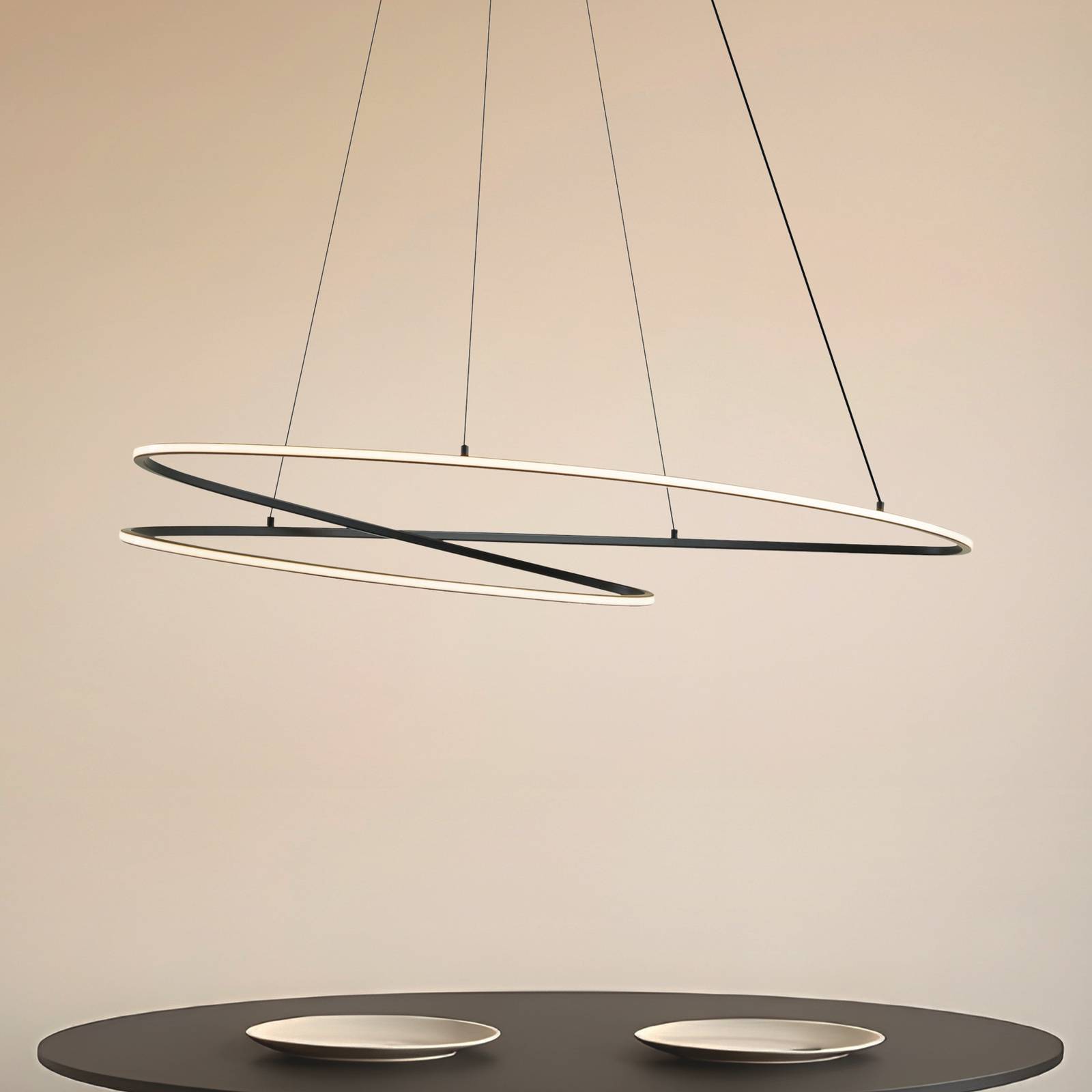 Lampa wisząca Gavril Lucande, możliwość ściemniania, czarny, salon / jadalnia, metal, nowoczesny