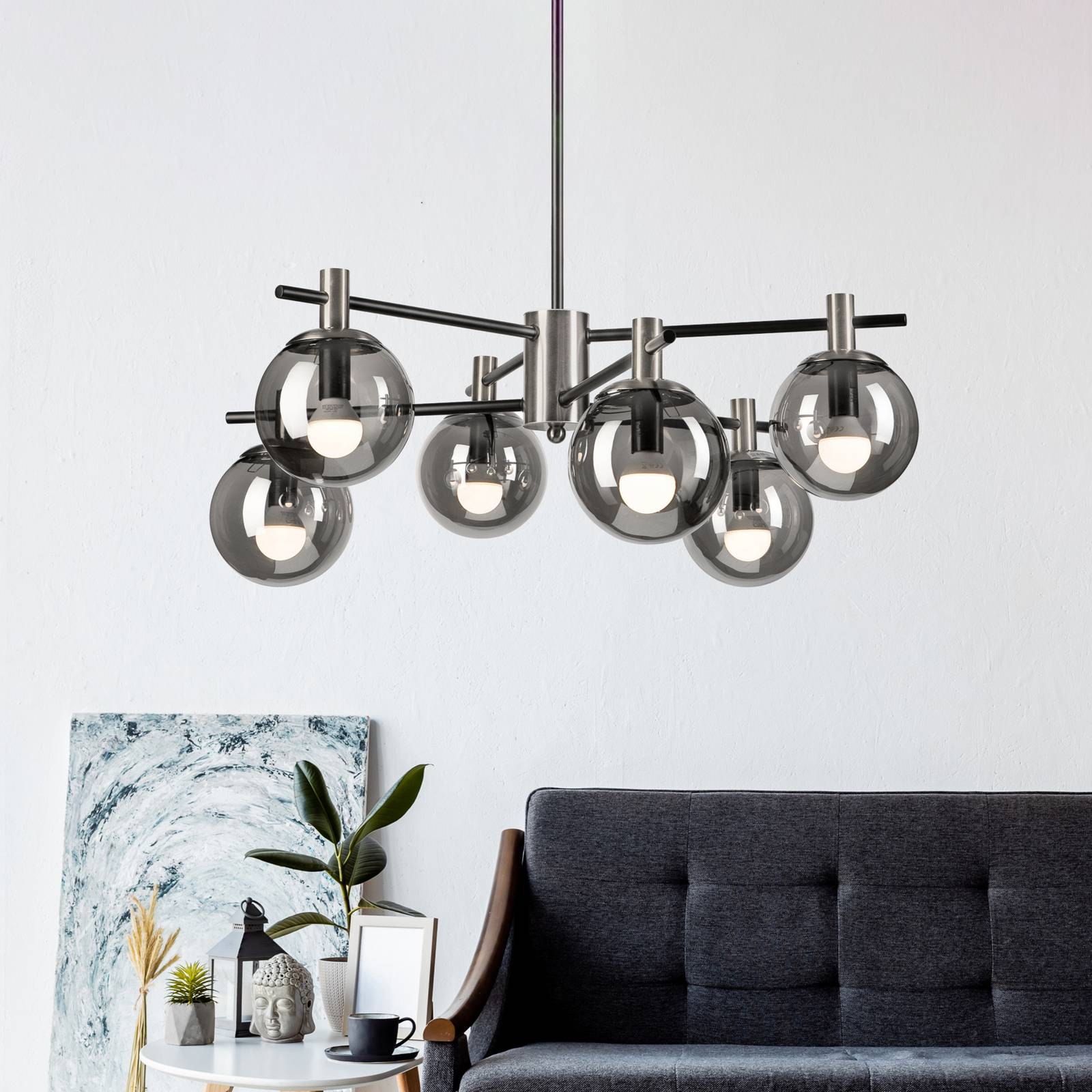 Lampa sufitowa Lilou Lamkur, możliwość ściemniania, aluminiowy / szary / cynkowy, salon / jadalnia, szkło