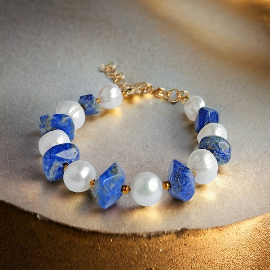 UNIKAT : lapis lazuli & PERŁY - bransoletka