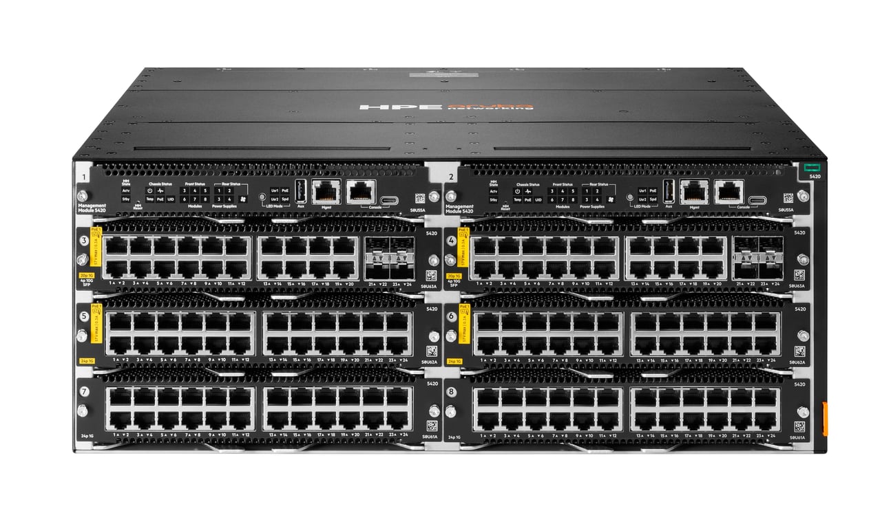 HPE Aruba Networking CX 5420 20p 10M/100M/1G Class4 PoE 4p SFP+ 1G/10G LRM Module Zarządzany L3 Obsługa PoE 4U Czarny S0U63A
