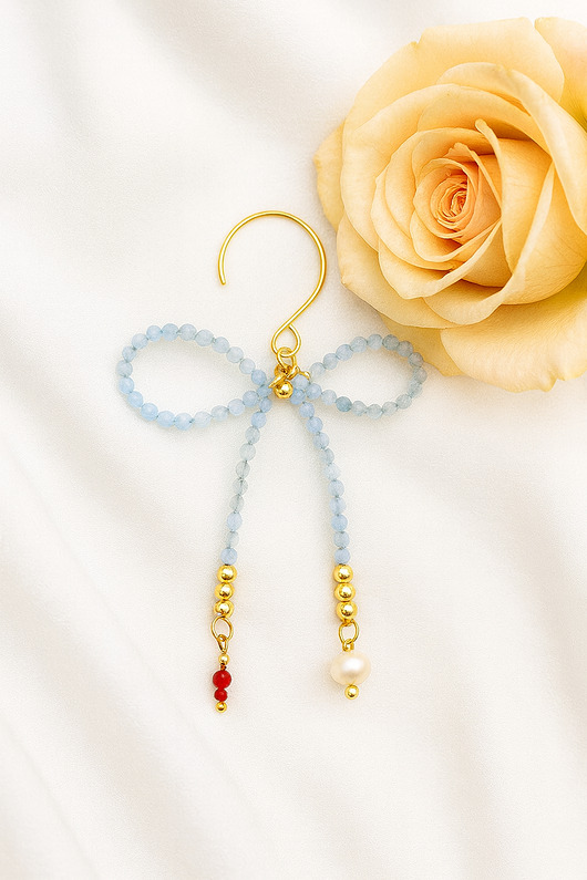 Kolczyki pozłacane Kokardy z apatytu i perły