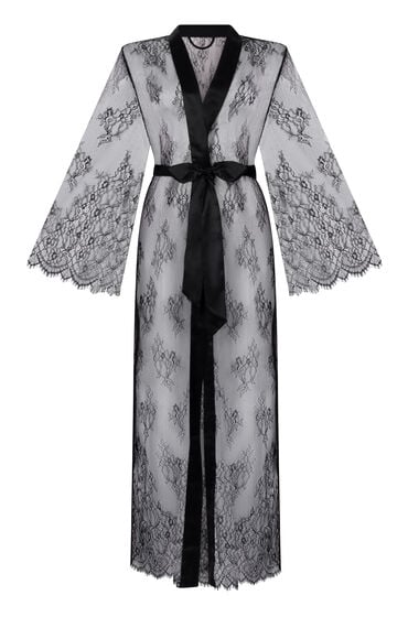 Hunkemöller Długie kimono z koronką Czarny