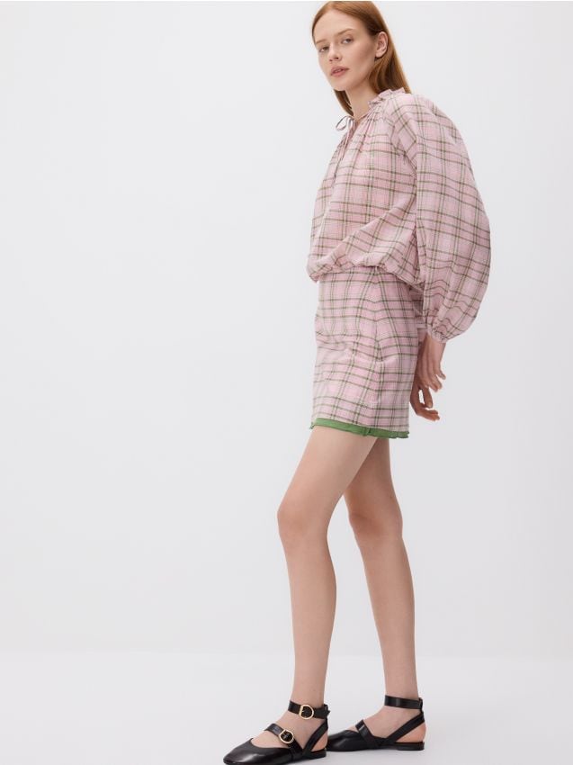 Reserved - Spódnica mini w kratę - pastelowy róż