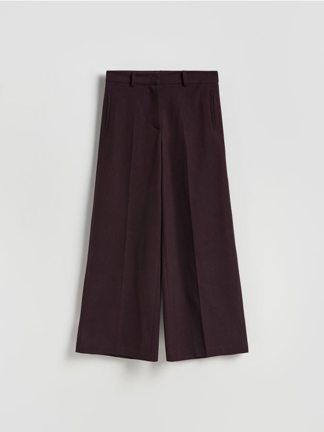 Reserved - Spodnie wide leg z kantem - ciemnobrązowy