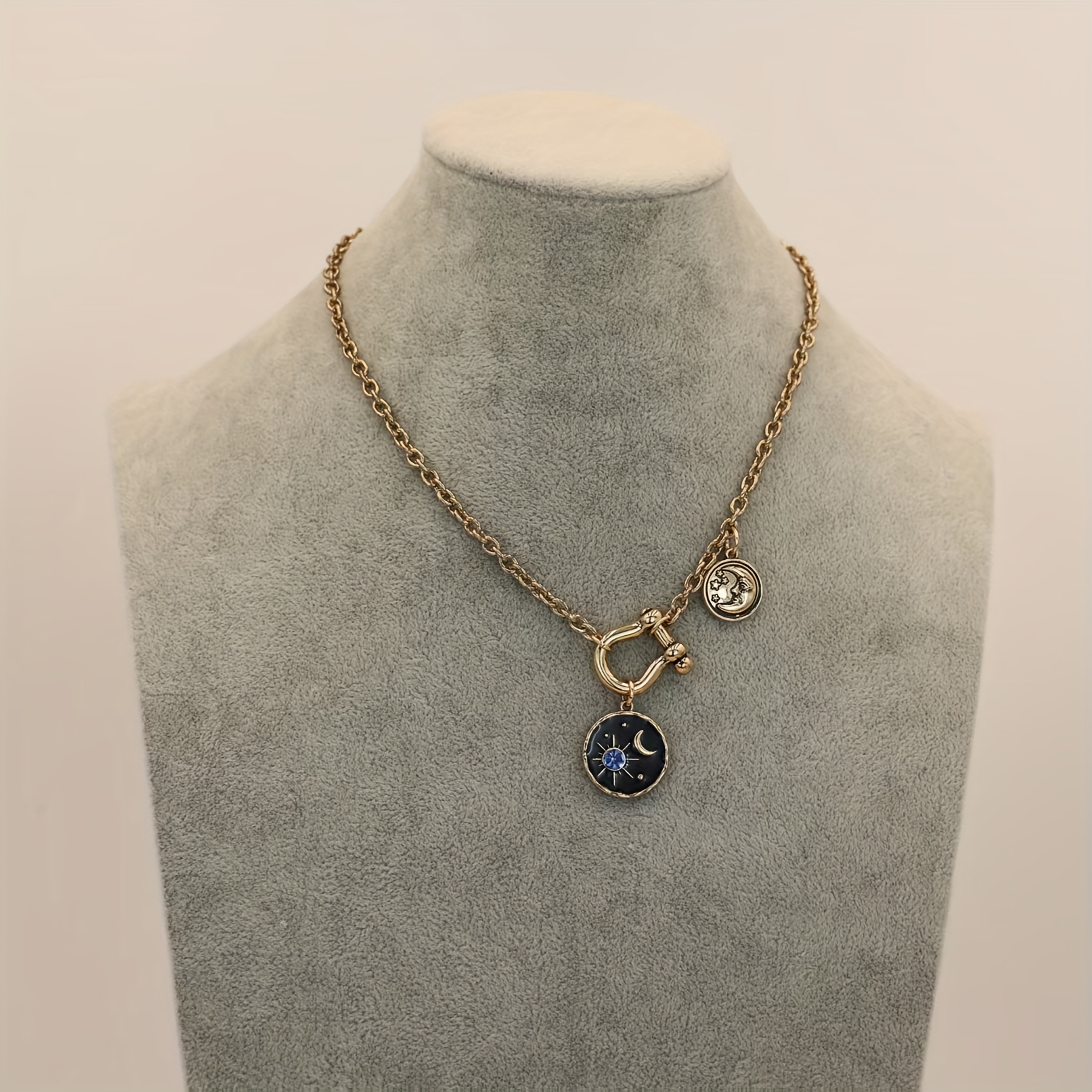 TEMU Kolczyk z pendantem dla kobiet w stylu vintage z gwiazdami i księżycami - stop z cynku i akcenty z kryształków, idealny do codziennego noszenia,