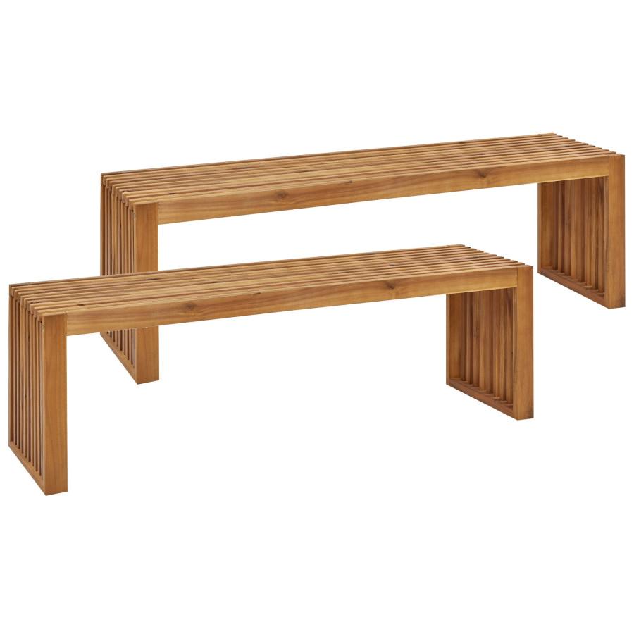 Zestaw 2 ławek ogrodowych SULZANO 150 cm Drewno akacjowe Brązowy B508126