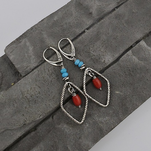 Kolczyki koral i niebieski turkus