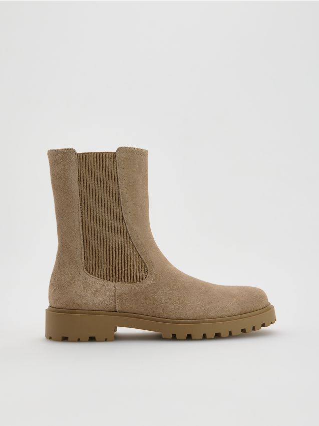 Reserved - Skórzane botki - beżowy