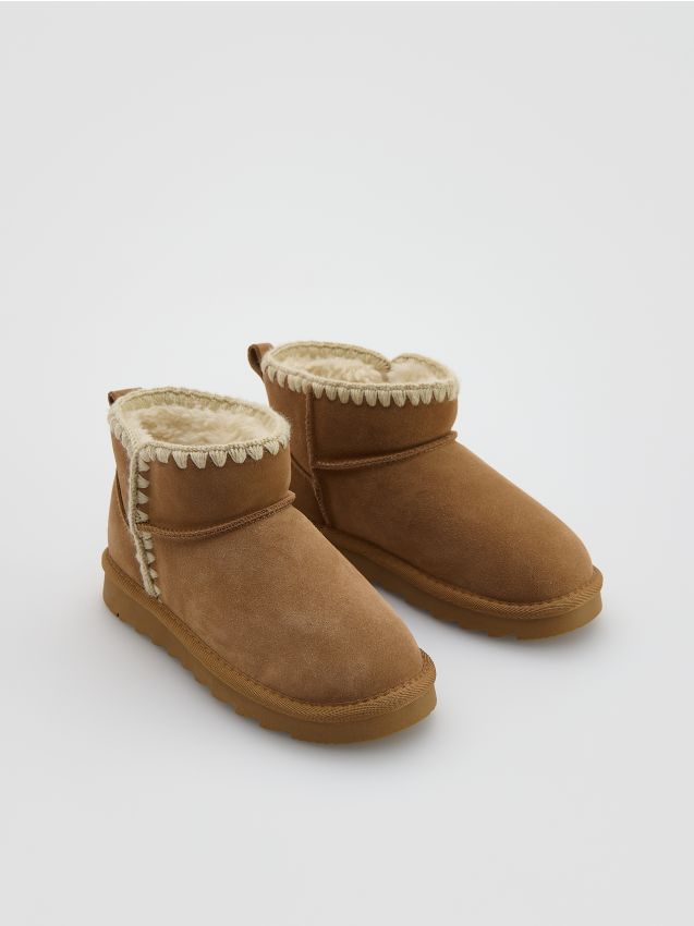 Reserved - Skórzane botki z ociepleniem - brązowy