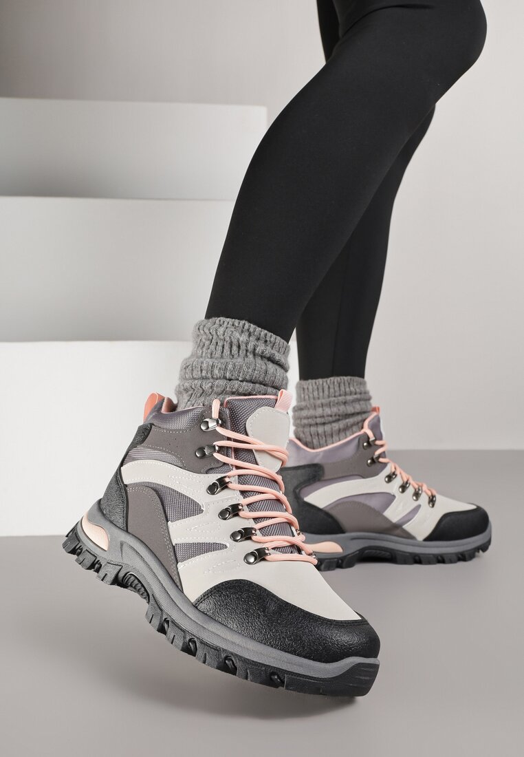 Szare Buty Trekkingowe Trapery Vices Ozdobione Przeszyciami Narrive