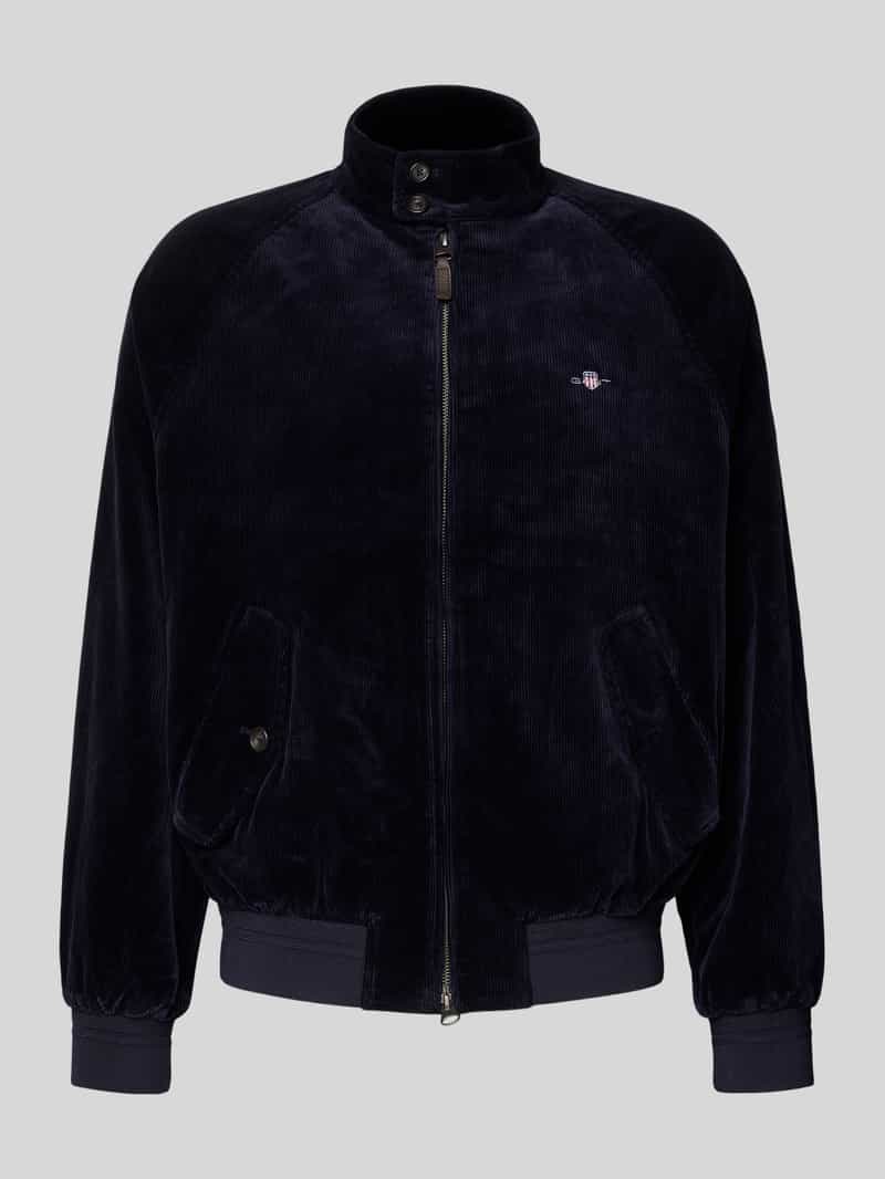 Kurtka sztruksowa ze stójką i wyhaftowanym logo