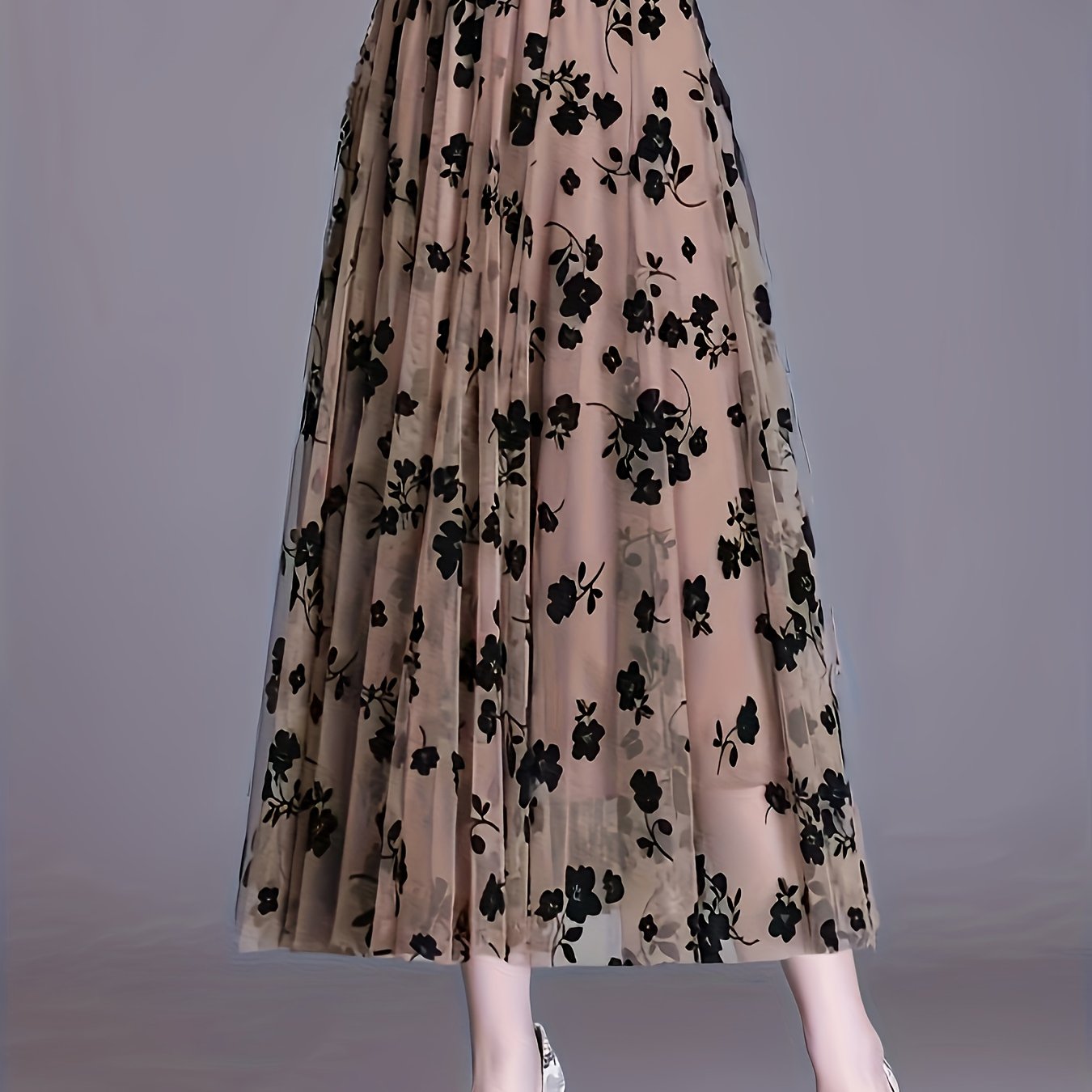 TEMU Spódnic Damskich w Kolorze Kawy z Siatki - Pranie Maszynowe, Elegancki Design, Duże Plisowane Wzorce, Nowość na Sezon: /Wiosna/Jesień, Stylowa i