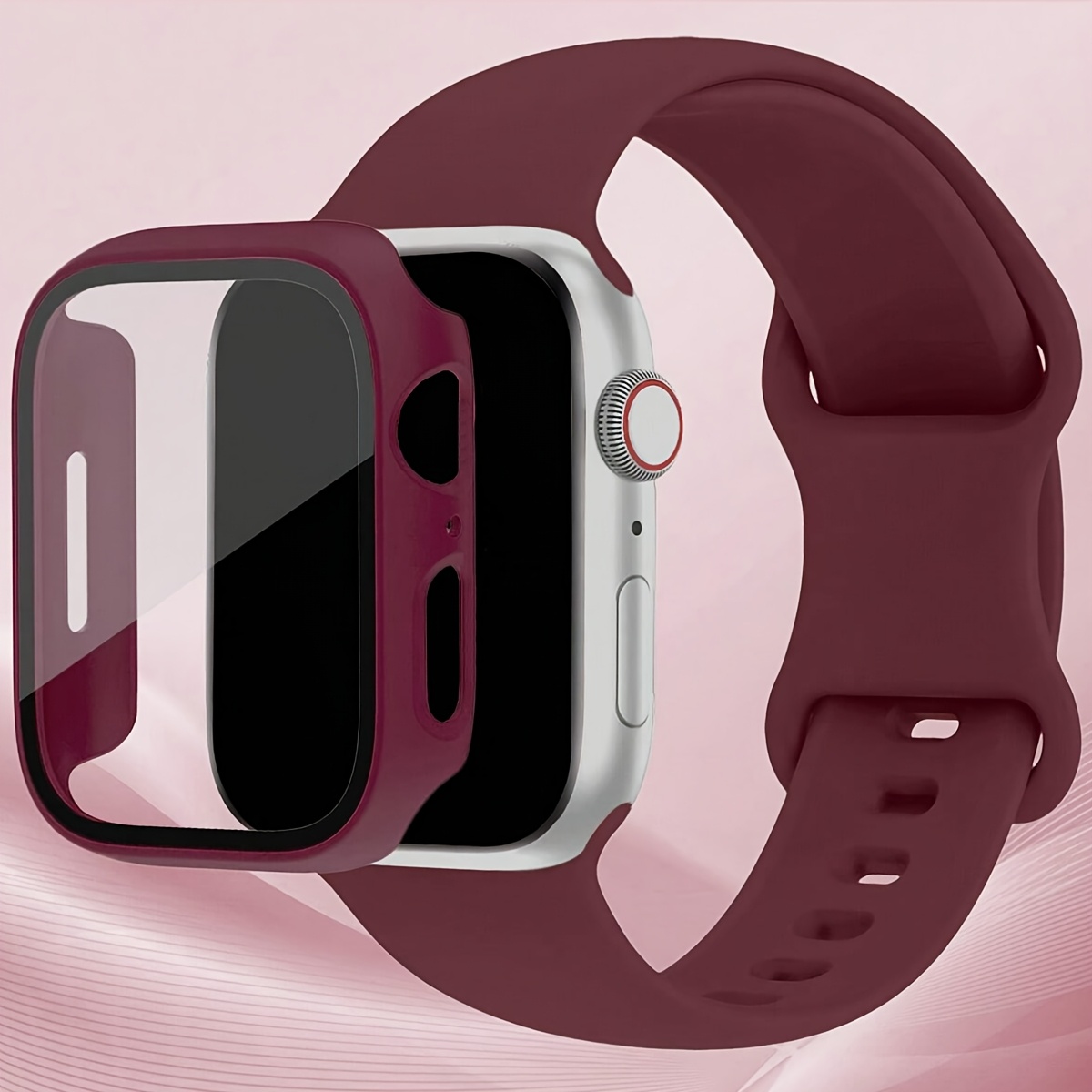 TEMU Zestaw 2 etui i paska do for Apple Watch - Ultracienka szklana ochronna, regulowany wygodny pasek na nadgarstek, kompatybilny z for Apple Watch
