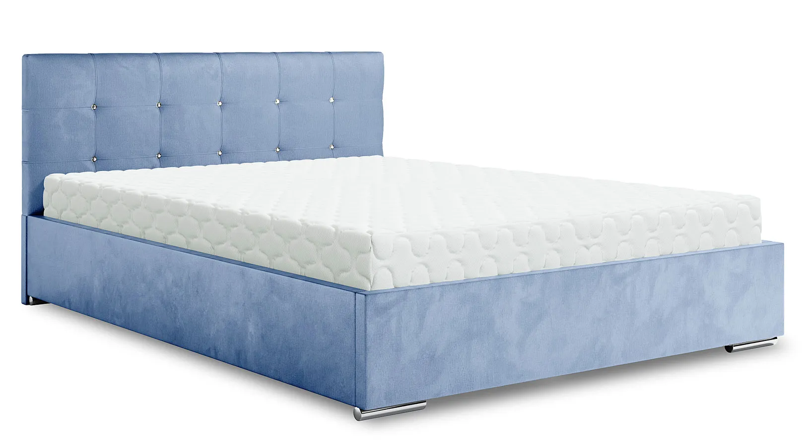Błękitne łóżko tapicerowane z zagłówkiem - Ravellox