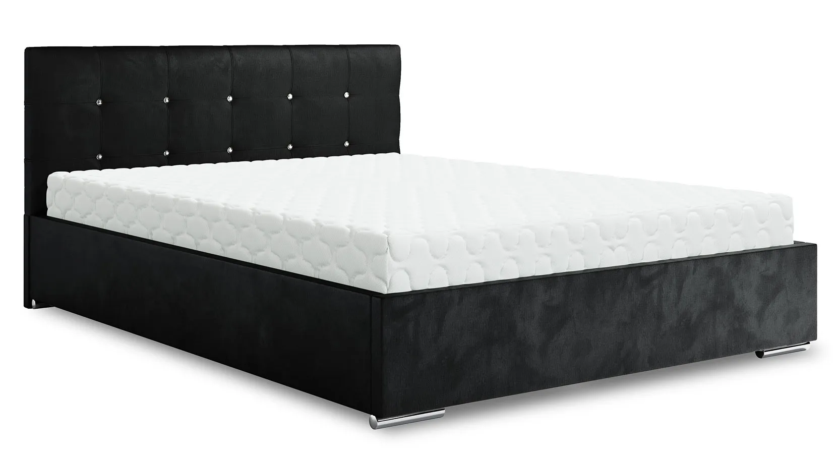 Czarne tapicerowane łóżko pikowane z pojemnikiem - Ravellox