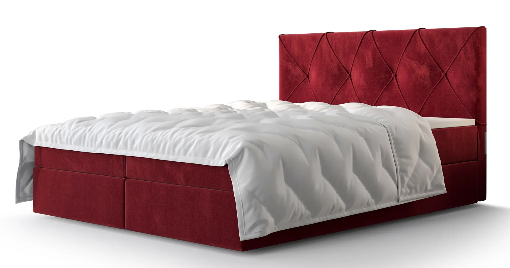 Czerwone łóżko kontynentalne tapicerowane welurem - Alviero