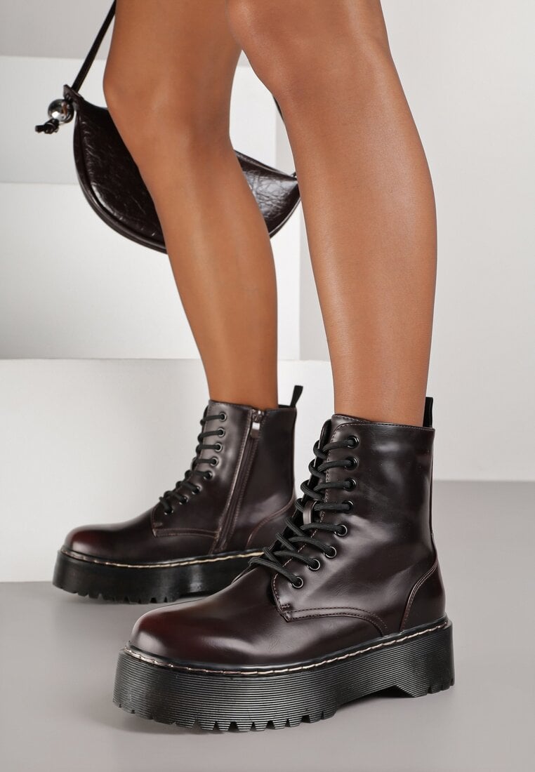 Bordowe Botki Workery na Platformie Xulia