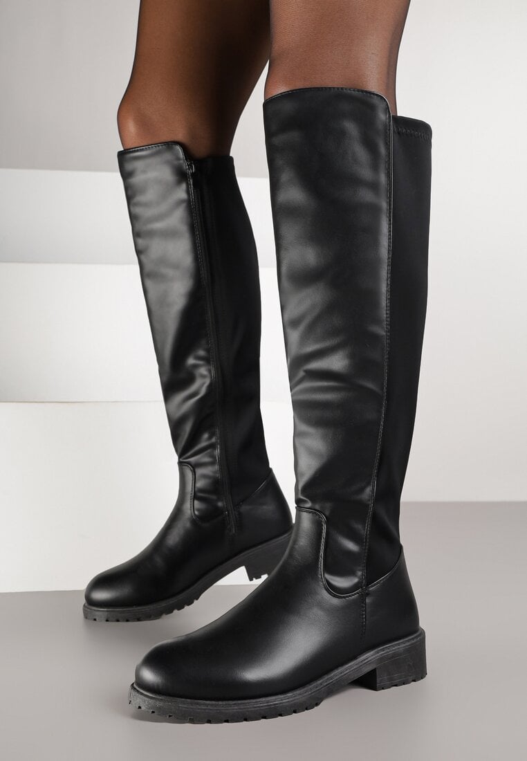 Czarne Kozaki Vices z Imitacji Skóry w Stylu Muszkieterek Amlave