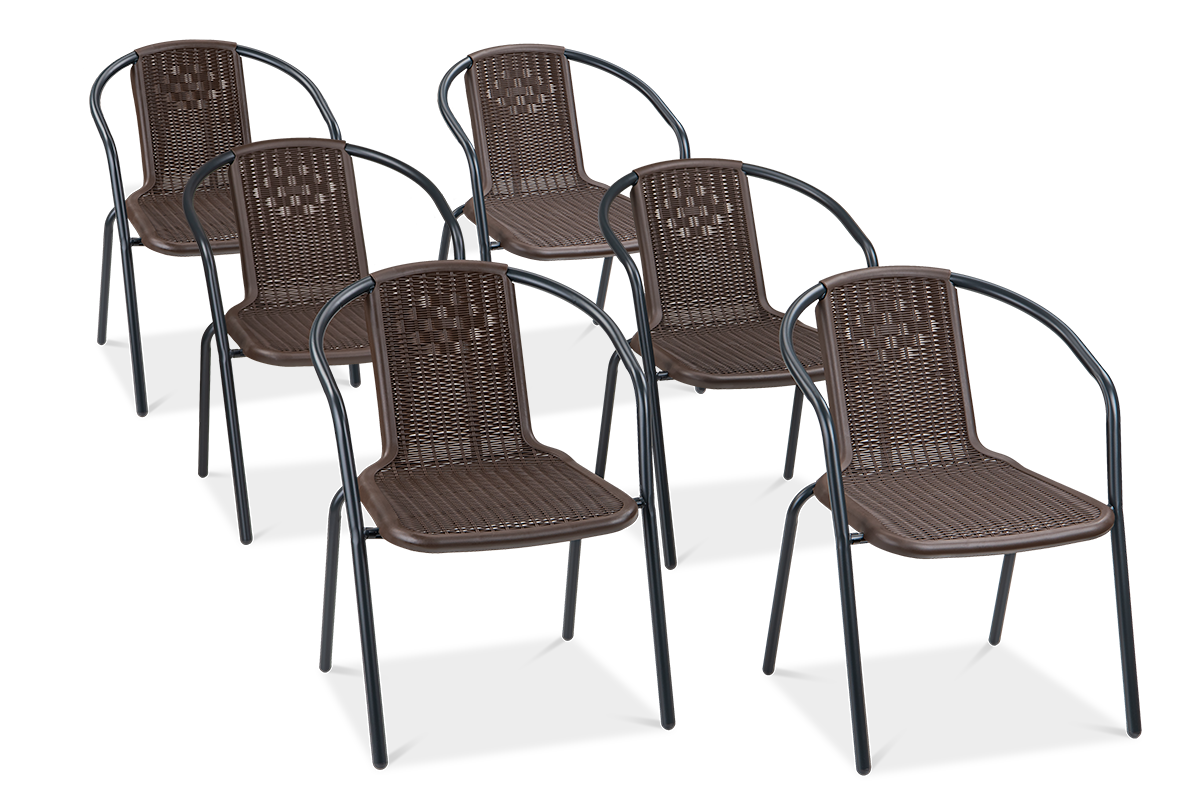 Zestaw KRZESEŁ Krzesło Ogrodowe SIMPLE Brązowe na Taras metal Komplet 6 szt