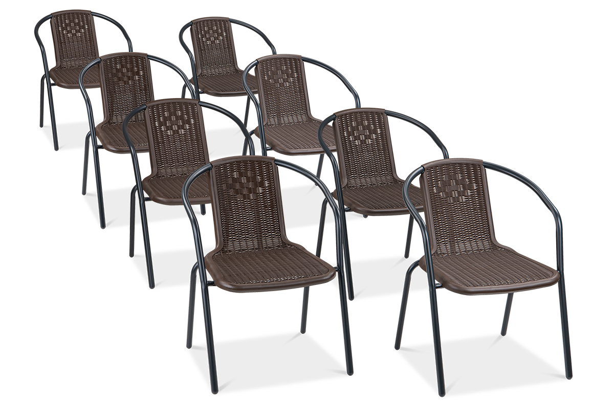 Zestaw KRZESEŁ Krzesło Ogrodowe SIMPLE Brązowy na Taras metal Komplet 8 szt