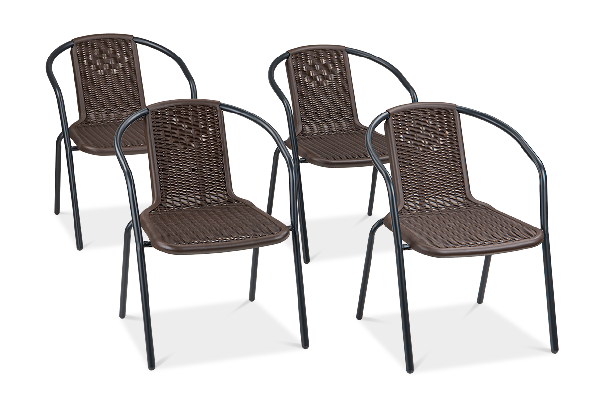 Zestaw KRZESEŁ Krzesło Ogrodowe SIMPLE Brązowy na Taras metal Komplet 4 szt