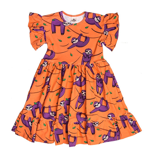 Sukienka z falbanami Pomarańczowy Leniwiec