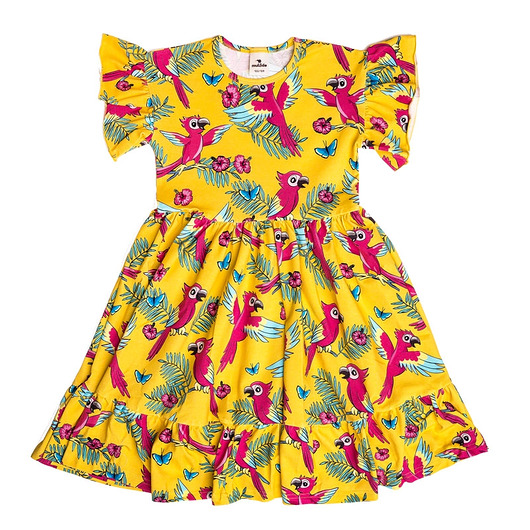 Sukienka z falbanami Żółta Papuga