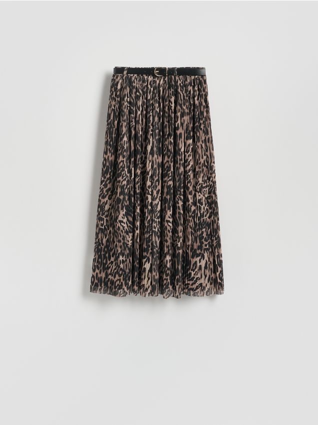 Reserved - Plisowana spódnica z paskiem - ciemnobrązowy